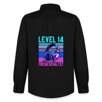 10e anniversaire garçon fille adolescent niveau 10 - Chemise Oxford homme Stanley/Stella - noir - Dos - AI Model Male 185 dark (185cm)