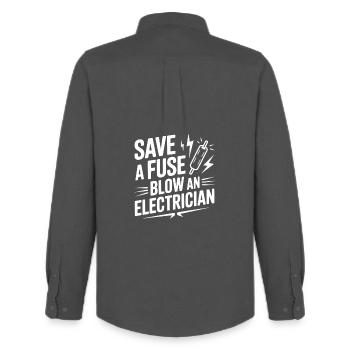 Save a Fuse Blow an Electrician - Men's Oxford Shirt by Stanley/Stella - anthracite - Back - AI Model Male 185 dark (185cm)