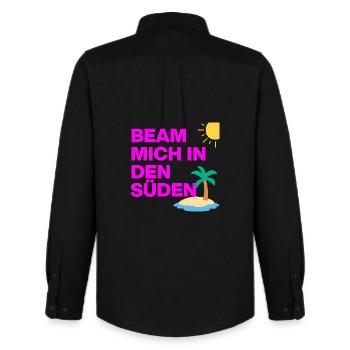 BEAM ME SOUTH, MALLE CALLING! HOLIDAY BACHELOR PARTY - Men's Oxford Shirt by Stanley/Stella - black - Back - AI Model Male 185 dark (185cm)