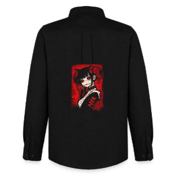 Japanisches Horror Anime Mädchen Gruseliges Goth - Männer Oxford Hemd von Stanley/Stella - Schwarz - Hinten - AI Model Male 185 dark (185cm)