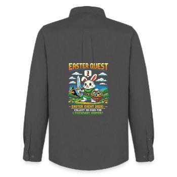 Quest de Pâques Pixelbunny – Collecter des œufs 2026 - Chemise Oxford homme Stanley/Stella - charbon - Dos - AI Model Male 185 dark (185cm)