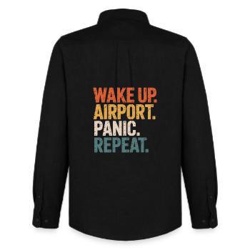 Wake Up Airport Panic Repeat Travel - Men's Oxford Shirt by Stanley/Stella - black - Back - AI Model Male 185 dark (185cm)