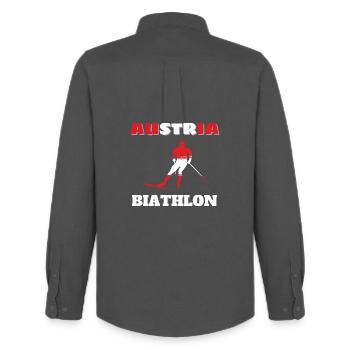 Biathlete Silhouette Red White Austria - Men's Oxford Shirt by Stanley/Stella - anthracite - Back - AI Model Male 185 dark (185cm)