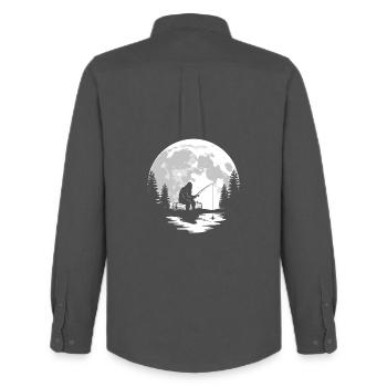 Bigfoot Fishing - Men's Oxford Shirt by Stanley/Stella - anthracite - Back - AI Model Male 185 dark (185cm)