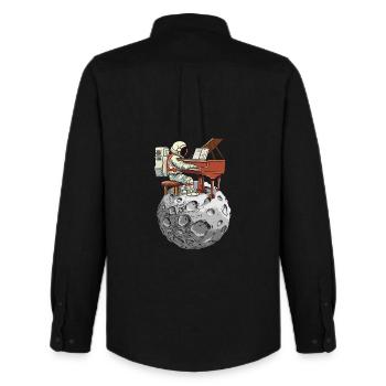Astronaut Piano auf dem Mond - Männer Oxford Hemd von Stanley/Stella - Schwarz - Hinten - AI Model Male 185 dark (185cm)
