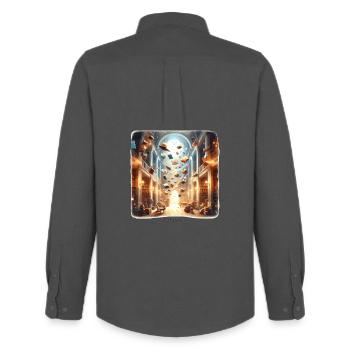 Bibliothekszauber: Fliegende Bücher - Männer Oxford Hemd von Stanley/Stella - Anthrazit - Hinten - AI Model Male 185 dark (185cm)