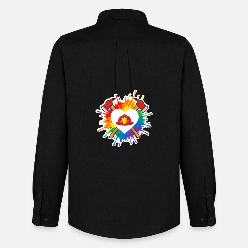 Feuerwehr Pride Herz Helm Regenbogen Axt - Männer Oxford Hemd von Stanley/Stella - Schwarz
