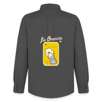 Les chaussons sont drôles - Chemise Oxford homme Stanley/Stella - charbon - Dos - AI Model Male 185 dark (185cm)
