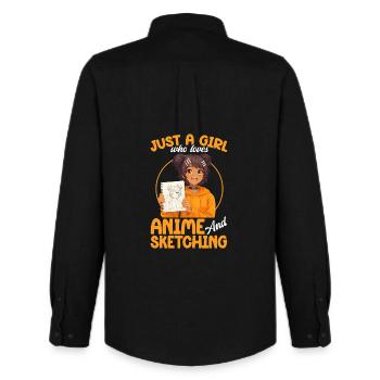 Nur Ein Mädchen, Das Anime Liebt Und Afro Zeichnet - Männer Oxford Hemd von Stanley/Stella - Schwarz - Hinten - AI Model Male 185 dark (185cm)