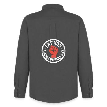 Lations against Republicans - Antifascist Tee - Men's Oxford Shirt by Stanley/Stella - anthracite - Back - AI Model Male 185 dark (185cm)