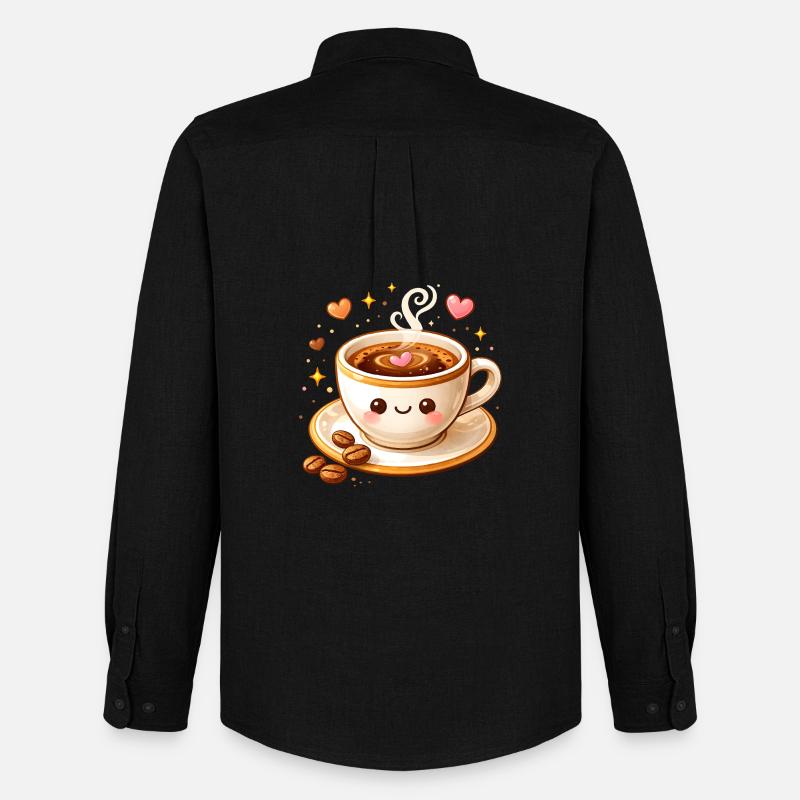 Süße Kaffee Tasse mit Gesicht Illustration - Männer Oxford Hemd von Stanley/Stella - Schwarz