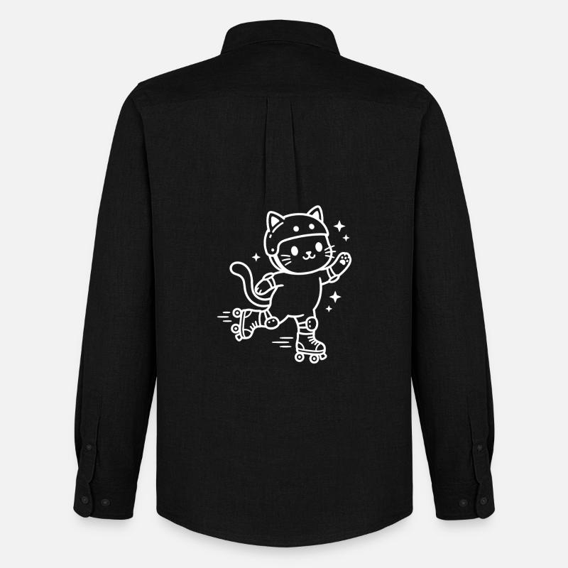 Rollschuh Kawaii Katze - Männer Oxford Hemd von Stanley/Stella - Schwarz