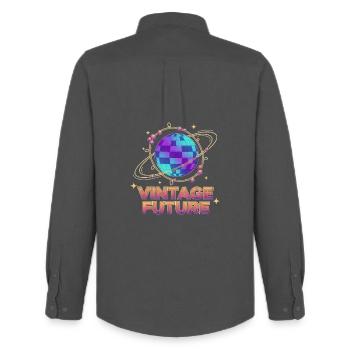 Retro-Futurist Vintage Future Pixel Planet - Men's Oxford Shirt by Stanley/Stella - anthracite - Back - AI Model Male 185 dark (185cm)