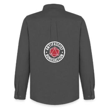 Antifaschistische Bonusaktion – D'n'D Antifa Tee - Männer Oxford Hemd von Stanley/Stella - Anthrazit - Hinten - AI Model Male 185 dark (185cm)