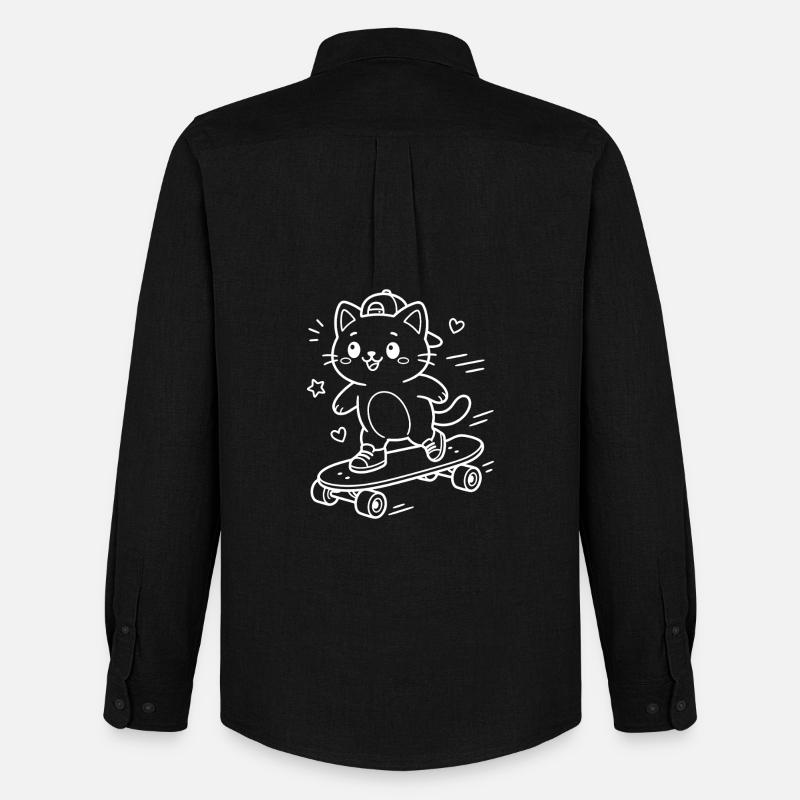 Skateboarding Kawaii Katze - Männer Oxford Hemd von Stanley/Stella - Schwarz