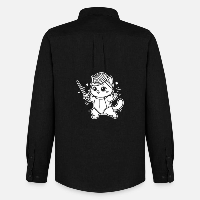 Fechten Kawaii Katze - Männer Oxford Hemd von Stanley/Stella - Schwarz