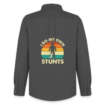 Ich mache meine eigenen Stunts, lustige Beinverletzungs-Genesung - Männer Oxford Hemd von Stanley/Stella - Anthrazit - Hinten - AI Model Male 185 dark (185cm)