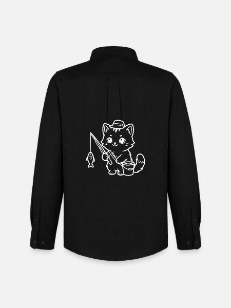 Kawaii Cat Fishing - Men's Oxford Shirt by Stanley/Stella - black