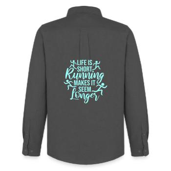 Life Is Short Running Makes It Seem Longer Funny - Men's Oxford Shirt by Stanley/Stella - anthracite - Back - AI Model Male 185 dark (185cm)