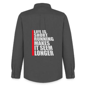 Life Is Short Running Makes It Seem Longer Funny - Men's Oxford Shirt by Stanley/Stella - anthracite - Back - AI Model Male 185 dark (185cm)