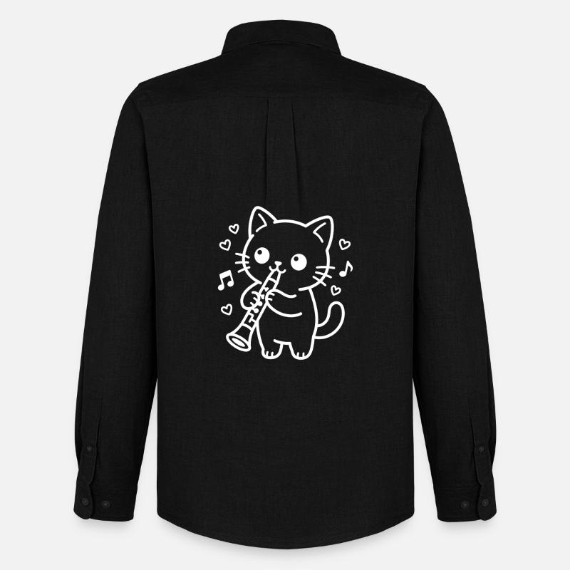 Kawaii Katze Klarinette - Männer Oxford Hemd von Stanley/Stella - Schwarz