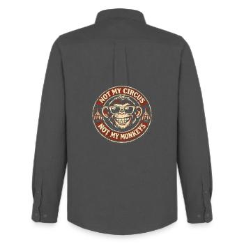 Pas mon cirque, pas mes singes - Chemise Oxford homme Stanley/Stella - charbon - Dos - AI Model Male 185 dark (185cm)