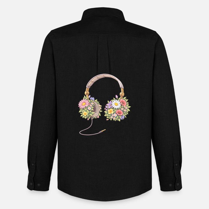 Kopfhörer mit Blumen Illustration - Männer Oxford Hemd von Stanley/Stella - Schwarz