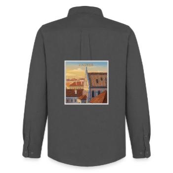 Toiture de Zagreb à la lumière du soir - Chemise Oxford homme Stanley/Stella - charbon - Dos - AI Model Male 185 dark (185cm)