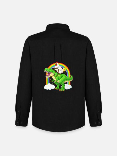 Chicken Riding T-Rex Dinosaur Rainbow - Men's Oxford Shirt by Stanley/Stella - black