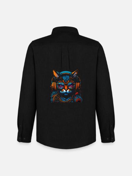 Neon DJ-Katze mit Kopfhörern - Männer Oxford Hemd von Stanley/Stella - Schwarz