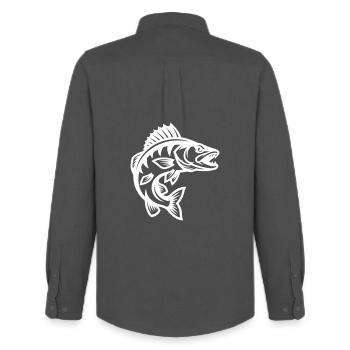 Pike Fish - Men's Oxford Shirt by Stanley/Stella - anthracite - Back - AI Model Male 185 dark (185cm)
