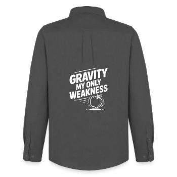 Schwerkraft meine einzige Schwäche - Männer Oxford Hemd von Stanley/Stella - Anthrazit - Hinten - AI Model Male 185 dark (185cm)
