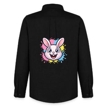 Happy Bunny Illustration with Paint Splashes - Men's Oxford Shirt by Stanley/Stella - black - Back - AI Model Male 185 dark (185cm)