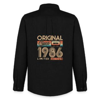 40th birthday, 40 years, original 1986 - Men's Oxford Shirt by Stanley/Stella - black - Back - AI Model Male 185 dark (185cm)