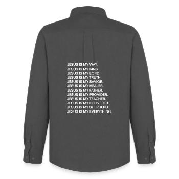 Jesus is my way. Jesus is my King.  - Männer Oxford Hemd von Stanley/Stella - Anthrazit - Hinten - AI Model Male 185 dark (185cm)