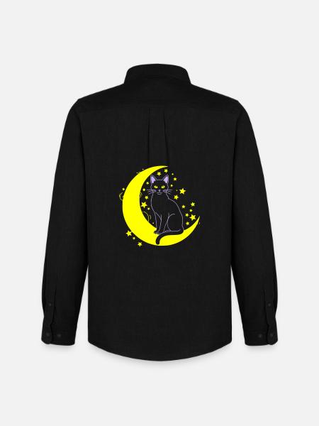 Cat Moon Stars Outline - Men's Oxford Shirt by Stanley/Stella - black