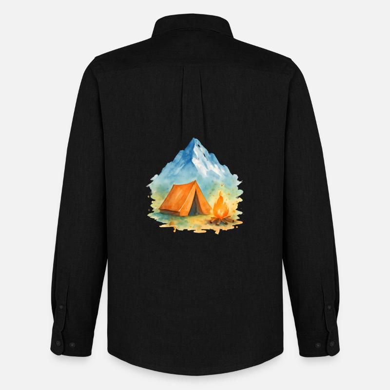 Wasserfarben Lagerfeuer Berg - Männer Oxford Hemd von Stanley/Stella - Schwarz