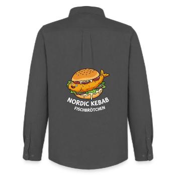 Lustiges Fischbrötchen Küstenhumor Nordsee Ostsee - Männer Oxford Hemd von Stanley/Stella - Anthrazit - Hinten - AI Model Male 185 dark (185cm)