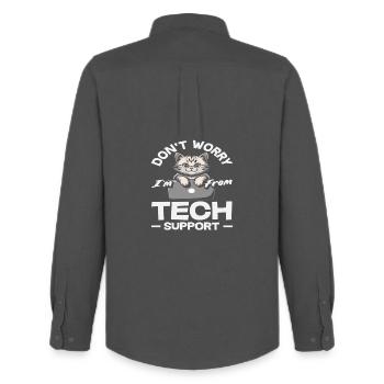 Don't worry, I'm from Tech Support Cat IT - Men's Oxford Shirt by Stanley/Stella - anthracite - Back - AI Model Male 185 dark (185cm)