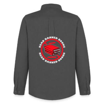 Lire des livres interdits Verbotene Bücher Lesen Freiheit - Chemise Oxford homme Stanley/Stella - charbon - Dos - AI Model Male 185 dark (185cm)
