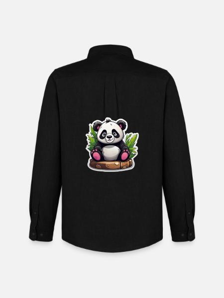 Cartoon Panda Sitting On Bamboo - Men's Oxford Shirt by Stanley/Stella - black