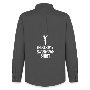 Das ist meine Schwimmshirt-lustige Schwimmersilhouette - Männer Oxford Hemd von Stanley/Stella - Anthrazit - Hinten - AI Model Male 185 dark (185cm)