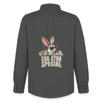 Eggsta Special Retro Bunny Easter - Men's Oxford Shirt by Stanley/Stella - anthracite - Back - AI Model Male 185 dark (185cm)