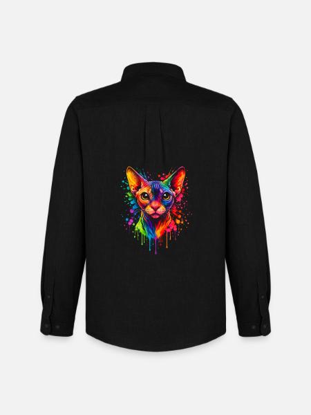 Sphynx Neon | Katzenkunst Pop Art - Männer Oxford Hemd von Stanley/Stella - Schwarz