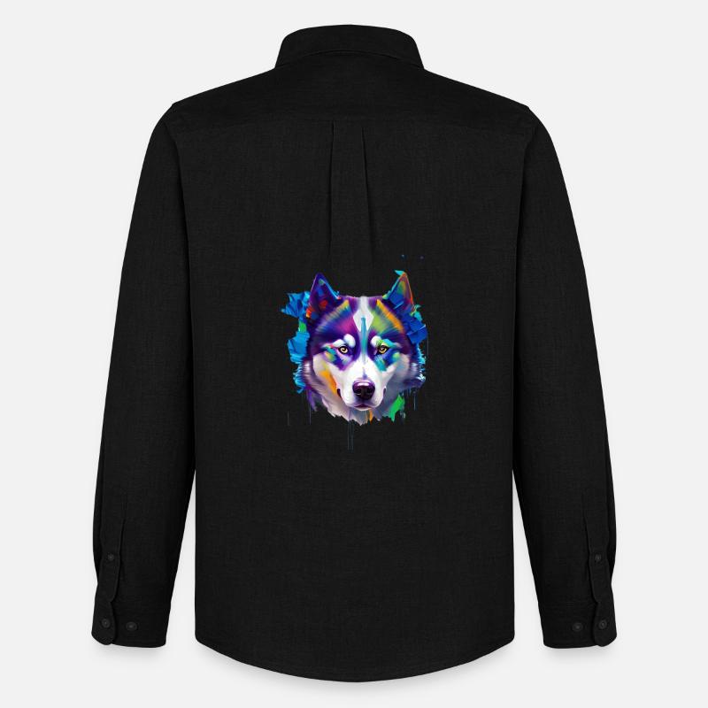 Sibirisches Husky-Hundeporträt Lebendiges Ölgemälde - Männer Oxford Hemd von Stanley/Stella - Schwarz