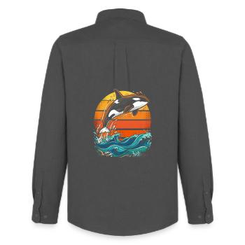 Orca im Sonnenuntergang - Männer Oxford Hemd von Stanley/Stella - Anthrazit - Hinten - AI Model Male 185 dark (185cm)