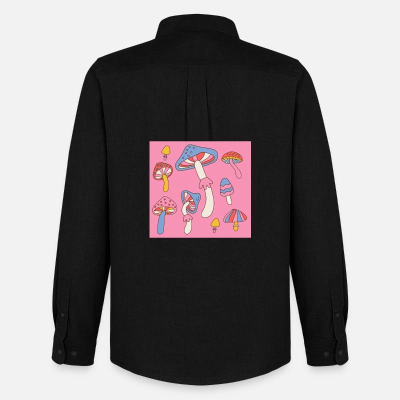Retro Mushroom Pattern – Psychedelic 70s Design - Männer Oxford Hemd von Stanley/Stella - Schwarz
