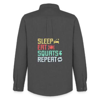 Fitness Fanatics Sleep Eat Squats Repeat - Men's Oxford Shirt by Stanley/Stella - anthracite - Back - AI Model Male 185 dark (185cm)