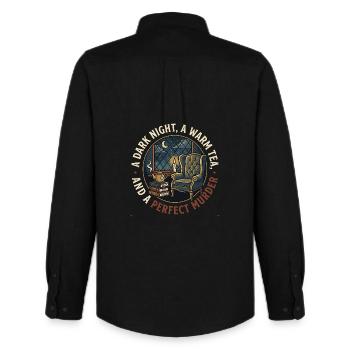A Dark Night Warm Tea Perfect Murder Cozy Mystery - Men's Oxford Shirt by Stanley/Stella - black - Back - AI Model Male 185 dark (185cm)