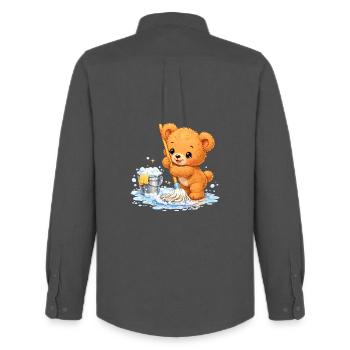 Children's Shirt Bear Cleaning Spring Cleaning Cute - Men's Oxford Shirt by Stanley/Stella - anthracite - Back - AI Model Male 185 dark (185cm)